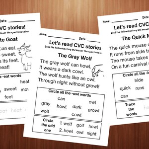 CVC Reading Stories Bundle: Phonics Worksheets, Kindergarten Learning (Digital Download) image 2