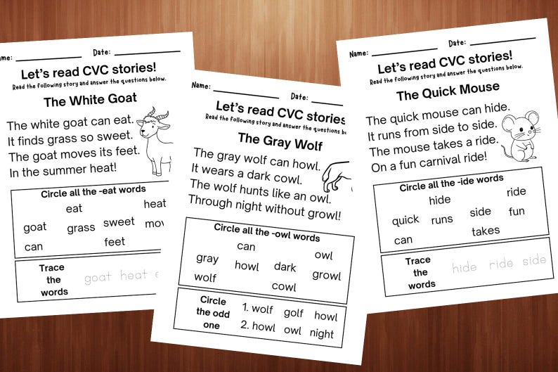 CVC Reading Stories Bundle: Phonics Worksheets, Kindergarten Learning (Digital Download) image 2
