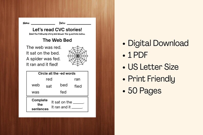 CVC Reading Stories Bundle: Phonics Worksheets, Kindergarten Learning (Digital Download) image 5