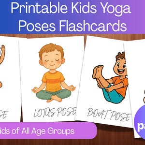 Printable Kids Yoga Poses Flashcards - 12 Illustrated Yoga Cards for Children, Movement Activities, Calm Down Cards, Yoga Practice for Kids