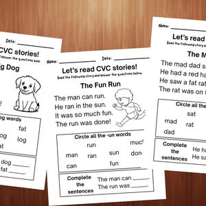 CVC Reading Stories Bundle: Phonics Worksheets, Kindergarten Learning (Digital Download) image 3
