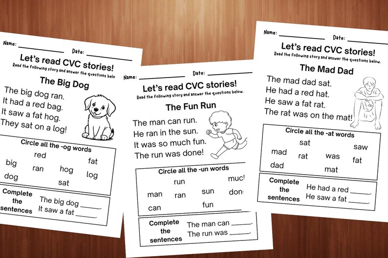 CVC Reading Stories Bundle: Phonics Worksheets, Kindergarten Learning (Digital Download) image 3