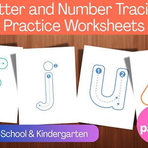 Letter and Number Tracing Practice Worksheets - Uppercase, Lowercase A-Z - Numbers 0-9 - Printable PDF and PNG Files