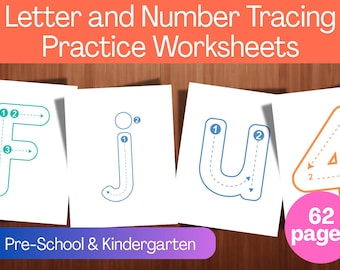 Letter and Number Tracing Practice Worksheets - Uppercase, Lowercase A-Z - Numbers 0-9 - Printable PDF and PNG Files