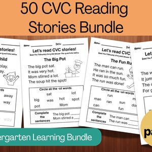 CVC Reading Stories Bundle: Phonics Worksheets, Kindergarten Learning (Digital Download) image 1