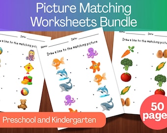 Picture Matching Worksheets Bundle - 50 Printable Activities for Preschool & Kindergarten | Educational Learning Pages