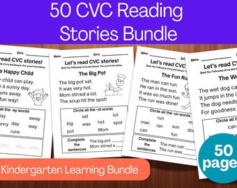 CVC Reading Stories Bundle: Phonics Worksheets, Kindergarten Learning (Digital Download)