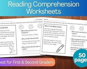 Reading Comprehension Worksheets: 1st-2nd Grade Short Stories (Digital Download)