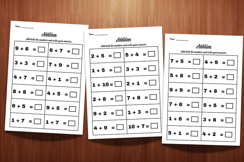 20 Printable Addition Worksheets (numbers 1-10) for Kindergarten-1st ...