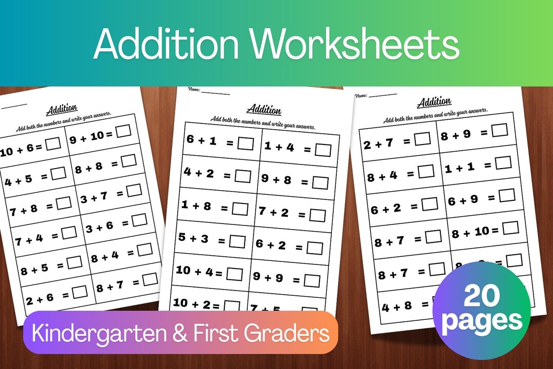 20 Printable Addition Worksheets (numbers 1-10) for Kindergarten-1st ...