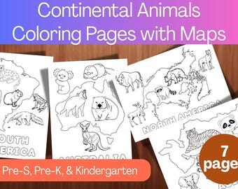 Continental Animals Coloring Pages: Geography Printables for Kids (PDF Download