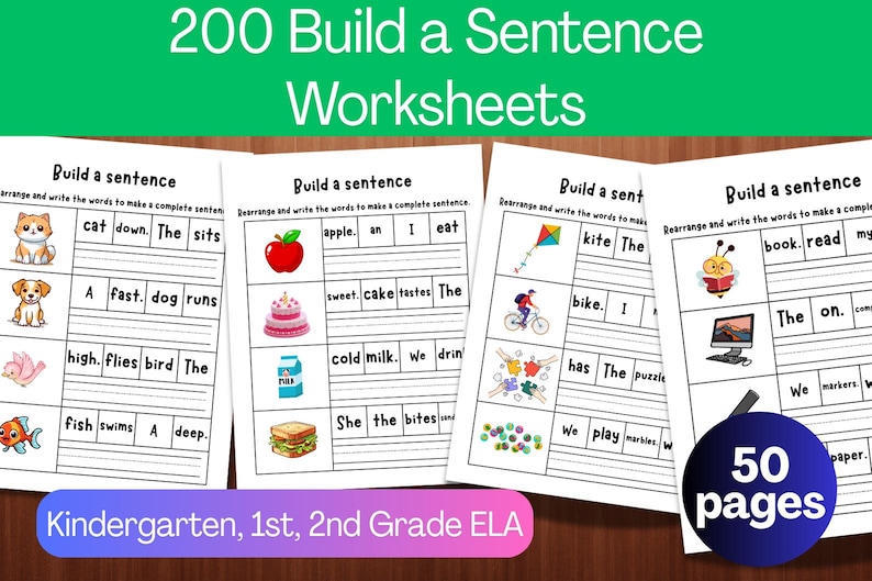 200 Build a Sentence Worksheets - Printable Writing Practice Activities ...