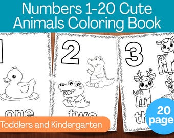 Numbers 1-20 Animal Coloring Book | Kids Learning (Digital Download)