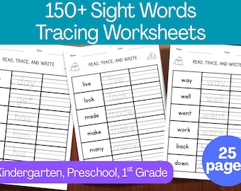 Sight Words Tracing Worksheets: Kindergarten Reading Practice (Digital Download)