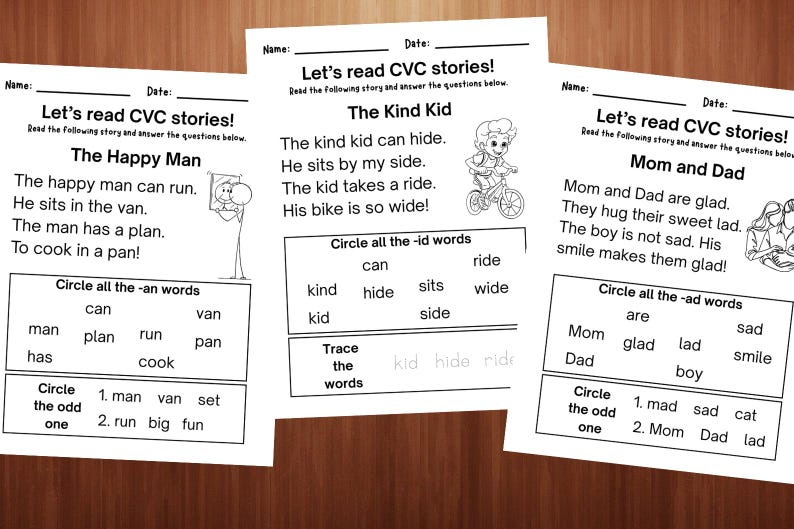 CVC Reading Stories Bundle: Phonics Worksheets, Kindergarten Learning (Digital Download) image 4