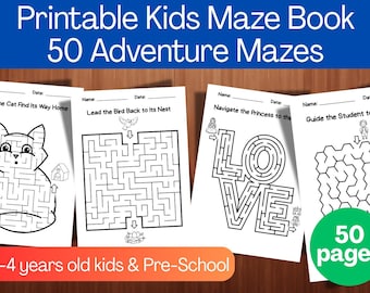Kids Maze Book: 50 Adventure Mazes, Educational Games (Digital Download)