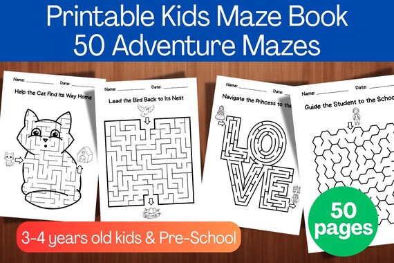 Kids Maze Book: 50 Adventure Mazes, Educational Games (Digital Download)