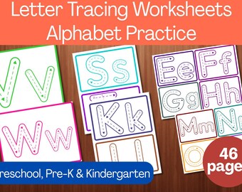 Alphabet Tracing Worksheets: ABC Handwriting Practice for Kids (Printable Digital Download)