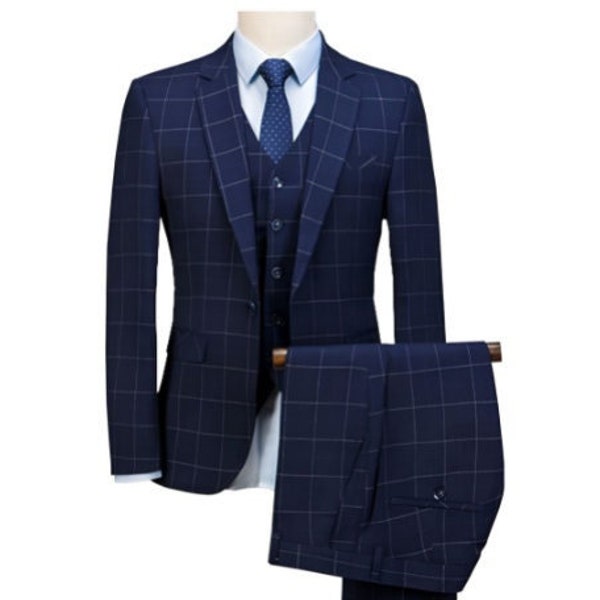 Mens 3 Piece Suit - Stunning Blue Plaid Design - Bespoke made to measure
