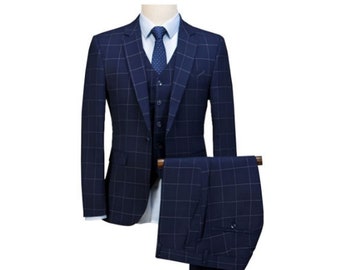 Mens 3 Piece Suit - Stunning Blue Plaid Design - Bespoke made to measure