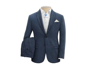 Bespoke Men's Suit - Made-to-Measure 3 Piece Suit - Tweed Herringbone - Woollen Suit - Wedding Suit - Formal Suit - Navy and Brown