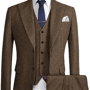 Mens 3 Piece Suit Tweed Herringbone Stunning Peaky Blinders Tom Shelby High Quality Brown