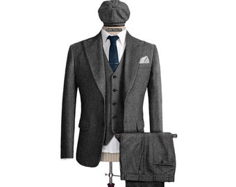 Herren Anzug 3-Teiler - Tweed Hahnentritt - Atemberaubende Peaky Blinders - Arthur Shelby - Hohe Qualität