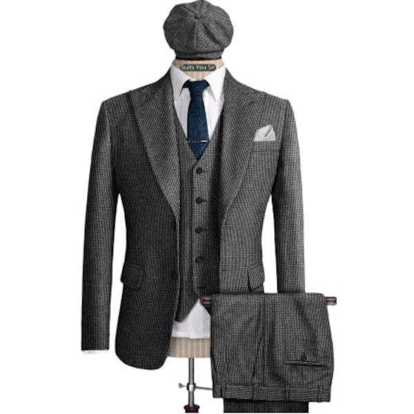 Mens 3 Piece Suit - Tweed Houndstooth - Stunning Peaky Blinders - Arthur Shelby - High Quality