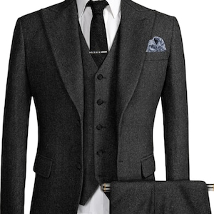 Mens 3 Piece Suit Tweed Herringbone Stunning Peaky Blinders Tom Shelby High Quality Charcoal