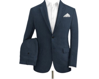 Men's 3 Piece Linen Suit - Blue or Black Linen - Mens Wedding Suit - Made to measure - Bespoke - Custom made to order - 2 Piece Suit