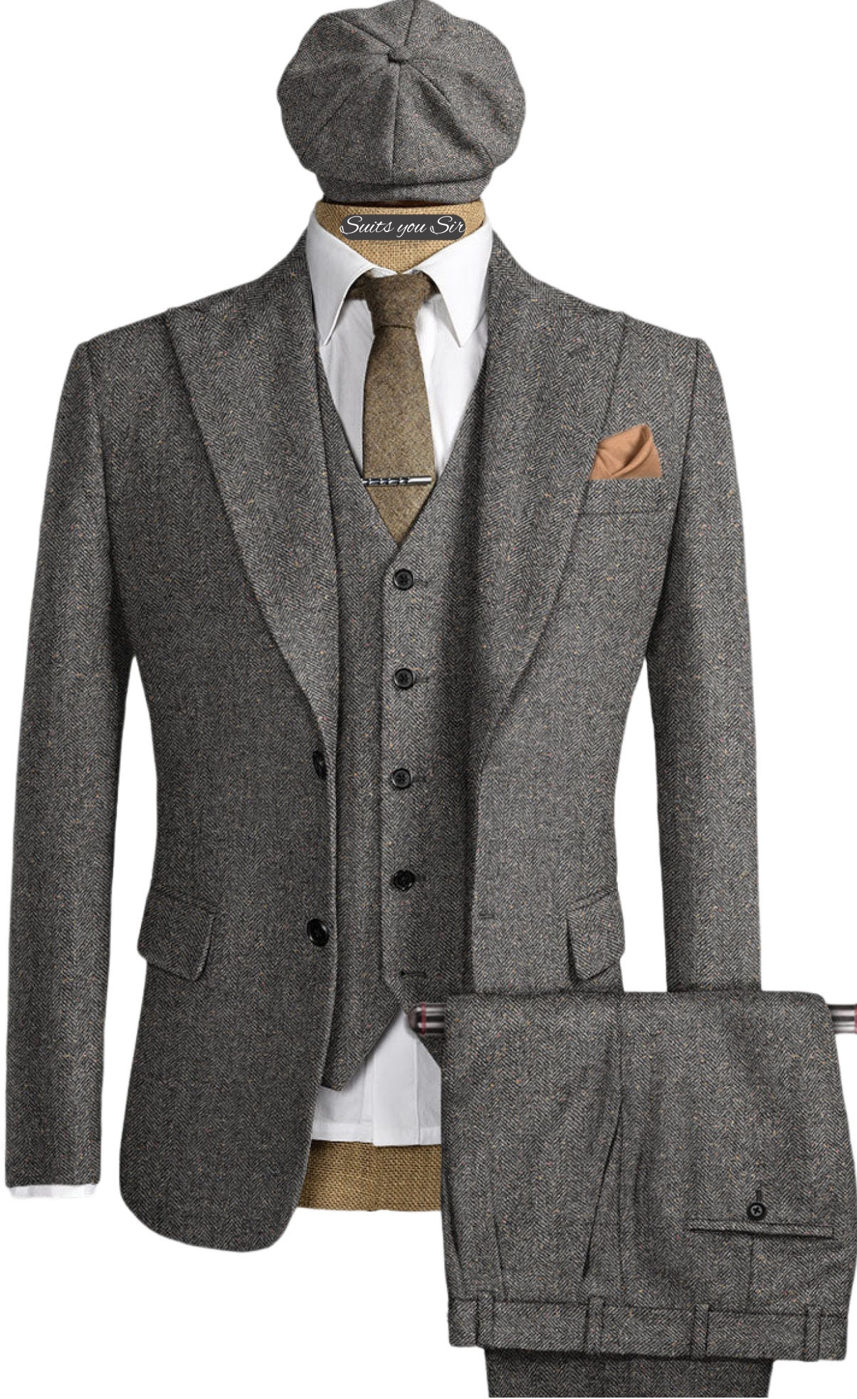 Blue Tweed 3 Piece herringbone, Races Suit, Wedding Suit, Prom Suit. –  Abitto-USA