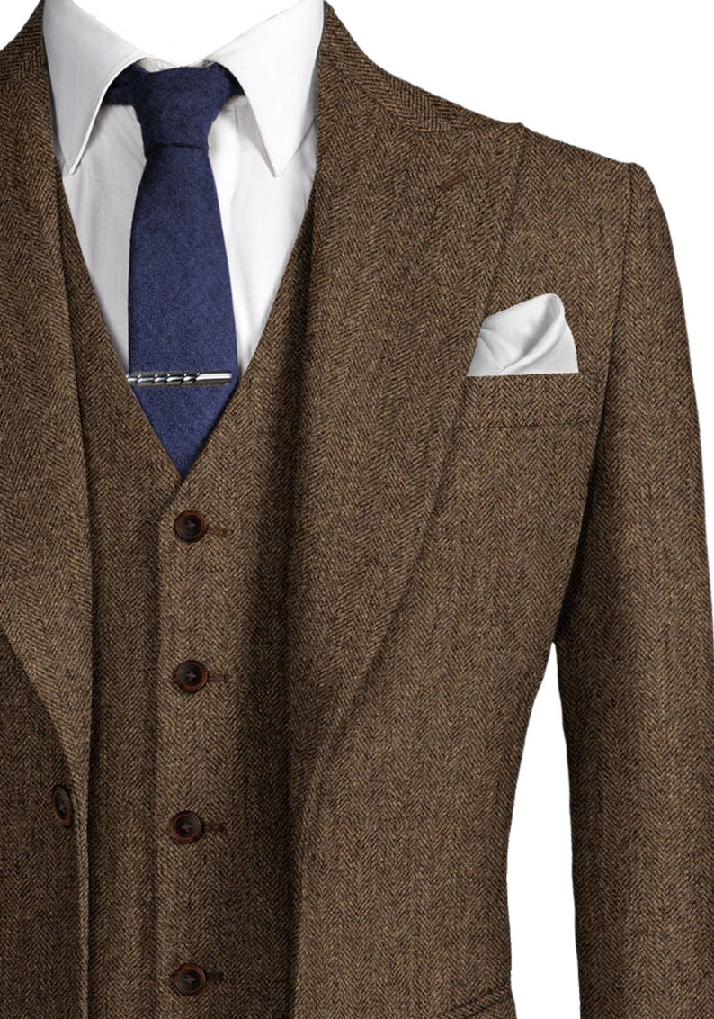 Mens 3 Piece Suit Tweed Herringbone Stunning Peaky Blinders Tom Shelby High Quality image 7