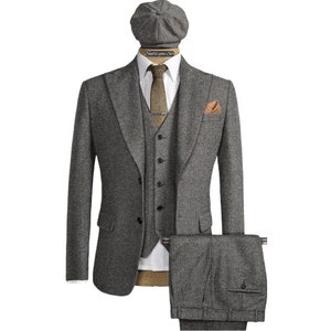 Mens 3 Piece Suit Tweed Herringbone Stunning Peaky Blinders Tom Shelby High Quality Gray