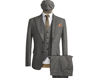 Traje de 3 piezas para hombre - Tweed Herringbone - Impresionantes Peaky Blinders - Tom Shelby - Alta calidad