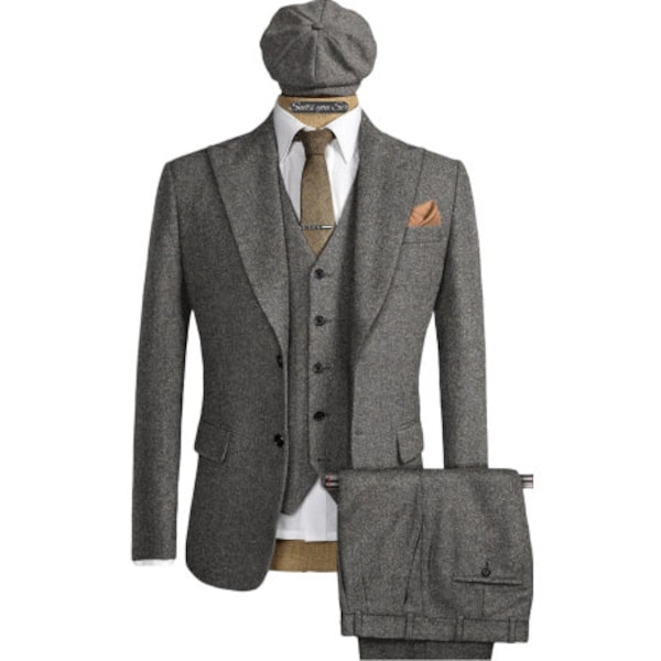 Mens 3 Piece Suit - Tweed Herringbone - Stunning Peaky Blinders - Tom Shelby - High Quality