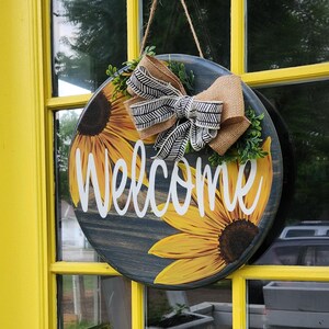 Hand Painted Yellow Flower Wood Welcome Sign Door Hanger
