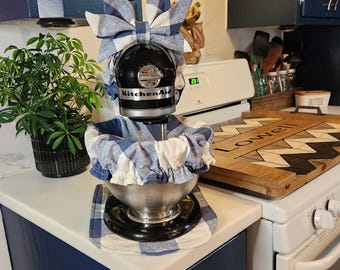 Batidora de pie con diseño de cuadros de búfalo azul marino, con tapa para tazón, almohadilla para electrodomésticos y lazo opcional