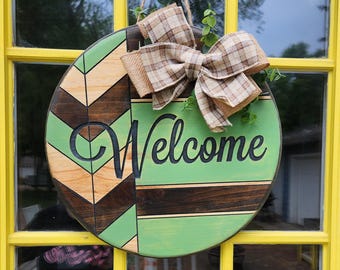 Handcrafted Engraved Wood Welcome Sign Door Hanger