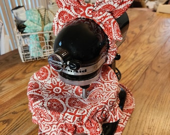 Batidora de pie con estampado de cachemira roja, con tapa para tazón, almohadilla para electrodomésticos y lazo opcional