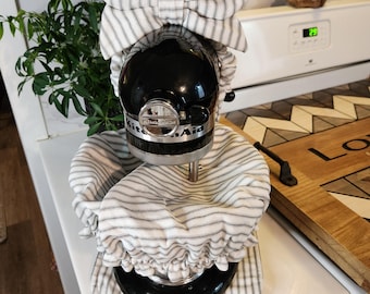 Conjunto de batidora de pie de rayas negras con tapa para tazón, almohadilla para electrodomésticos y lazo opcional