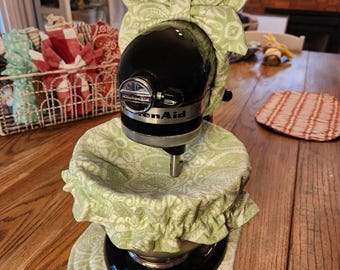 Batidora de pie con diseño de estampado paisley verde, con tapa para tazón, almohadilla para electrodomésticos y lazo opcional