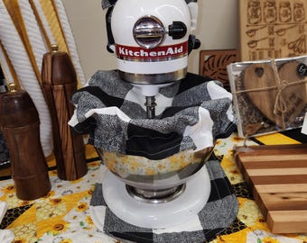 Batidora de pie con diseño de cuadros de búfalo negro, con tapa para tazón, almohadilla para electrodomésticos y lazo opcional