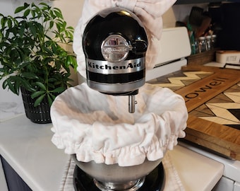 Conjunto de batidora de pie con rayas rosas, con tapa para tazón, almohadilla para electrodomésticos y lazo opcional