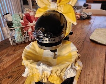 Batidora de pie con diseño de cuadros amarillos Buffalo, con tapa para tazón, almohadilla para electrodomésticos y lazo opcional