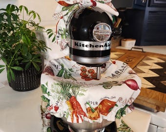 Food Print Stand Mixer Outfit with Bow, Bowl Cover, and Appliance Pad