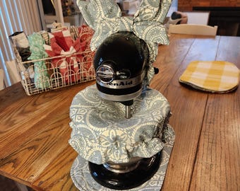 Batidora de pie con estampado de cachemira azul, con tapa para tazón, almohadilla para electrodomésticos y lazo opcional