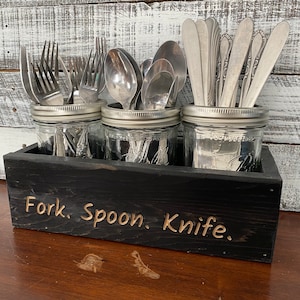 3 Jar Silverware Holder Fork Spoon Knife