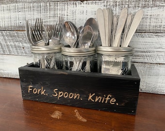 3 Jar Silverware Holder Fork Spoon Knife
