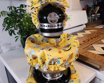 Conjunto de batidora de pie con diseño de gnomo de abeja con lazo, tapa para tazón y almohadilla para electrodomésticos