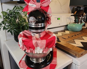 Batidora de pie con diseño a cuadros Red Buffalo, con tapa para tazón, almohadilla para electrodomésticos y lazo opcional